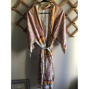 Magaschoni 100% Linen Orange Yellow Wrap Midi Dress, Robe Size M $248